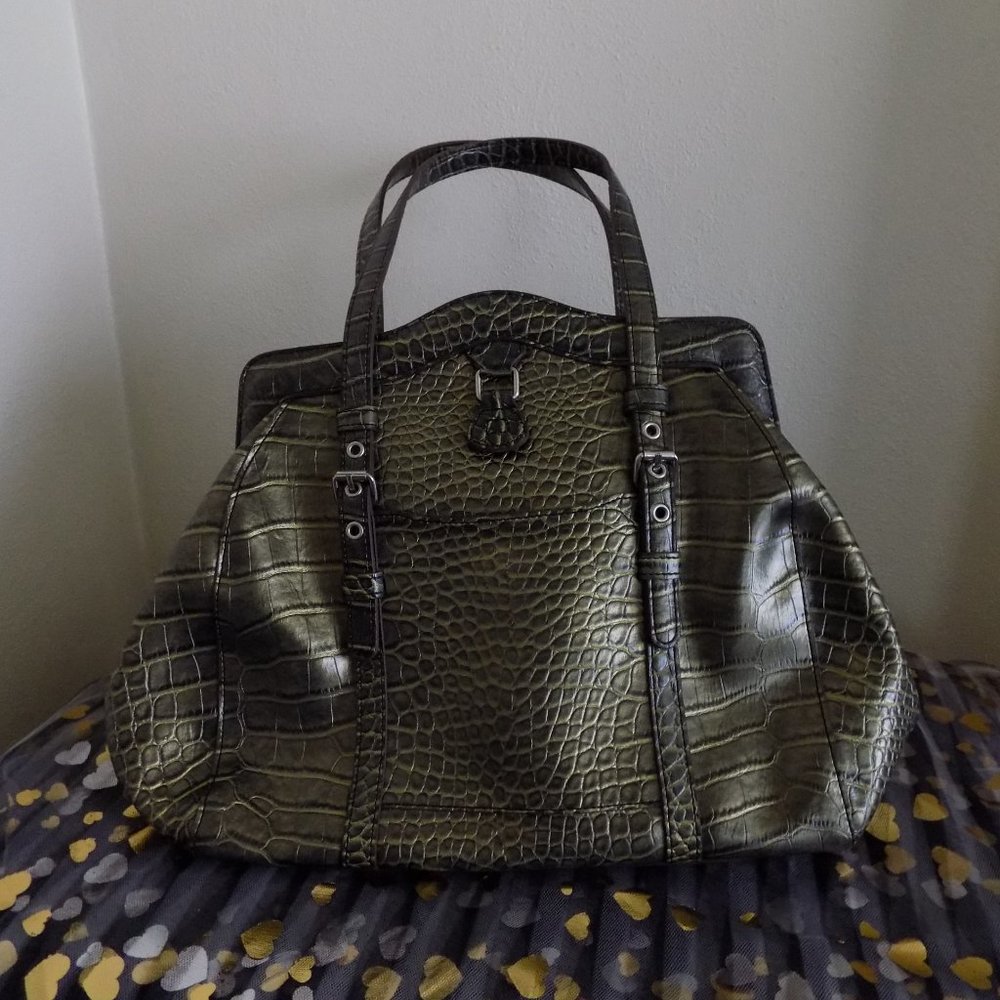MX Green Faux Crocodile Purse